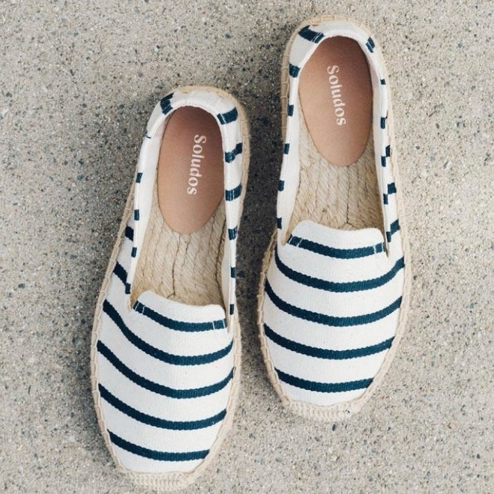 Soludos Striped Smoking Slipper Navy Blue Womens Espadrille (Size 9).